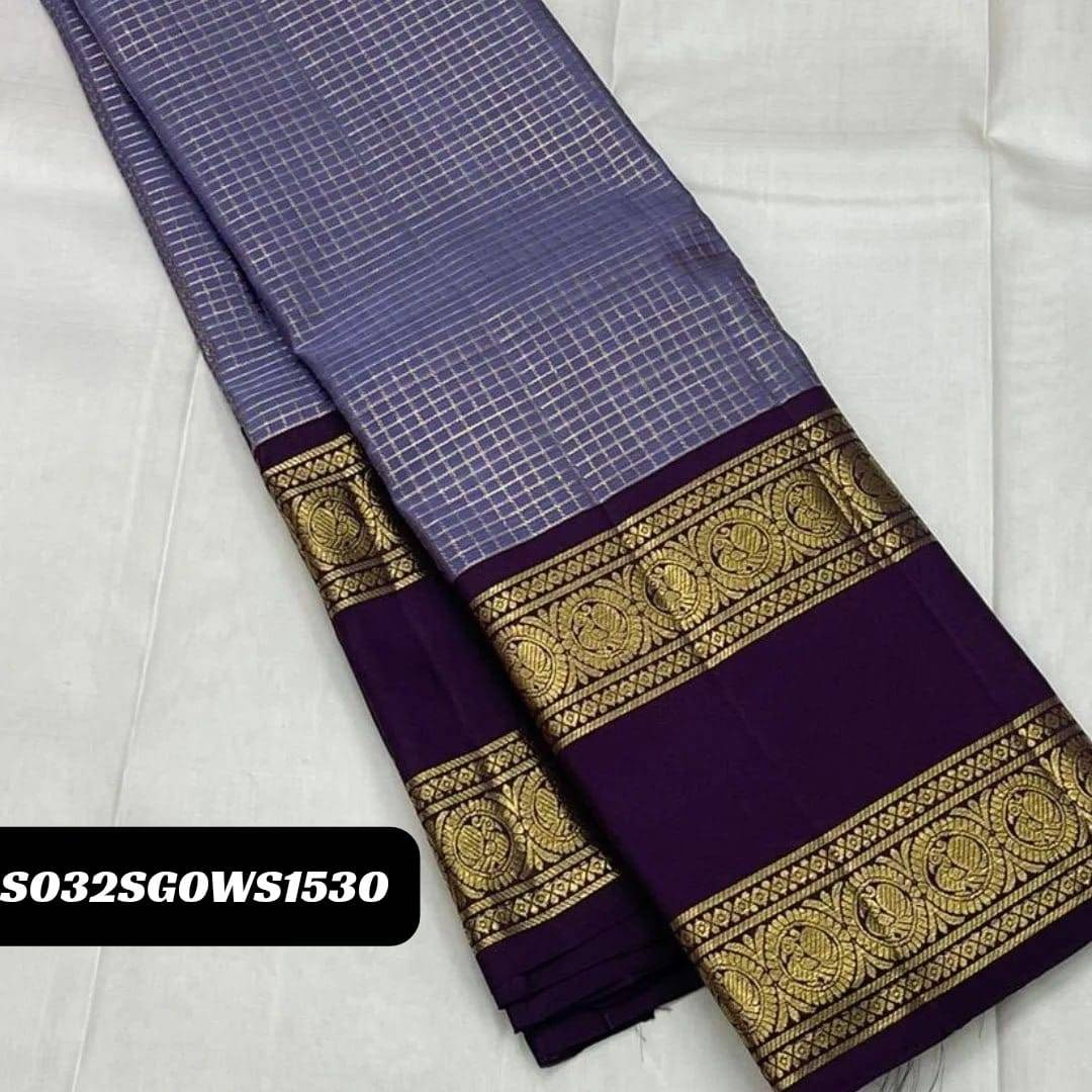 Lavender Elegant Banarasi Soft Silk Saree with Zari Motifs & Jacquard Border Blouse